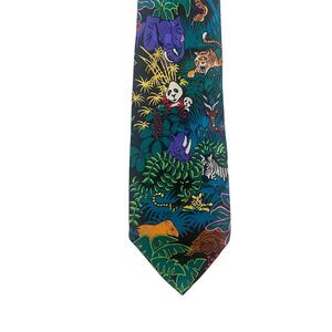 Addiction Silk Tie Jungle Animal Print Artistic Novelty Men’s 57” Multicolor